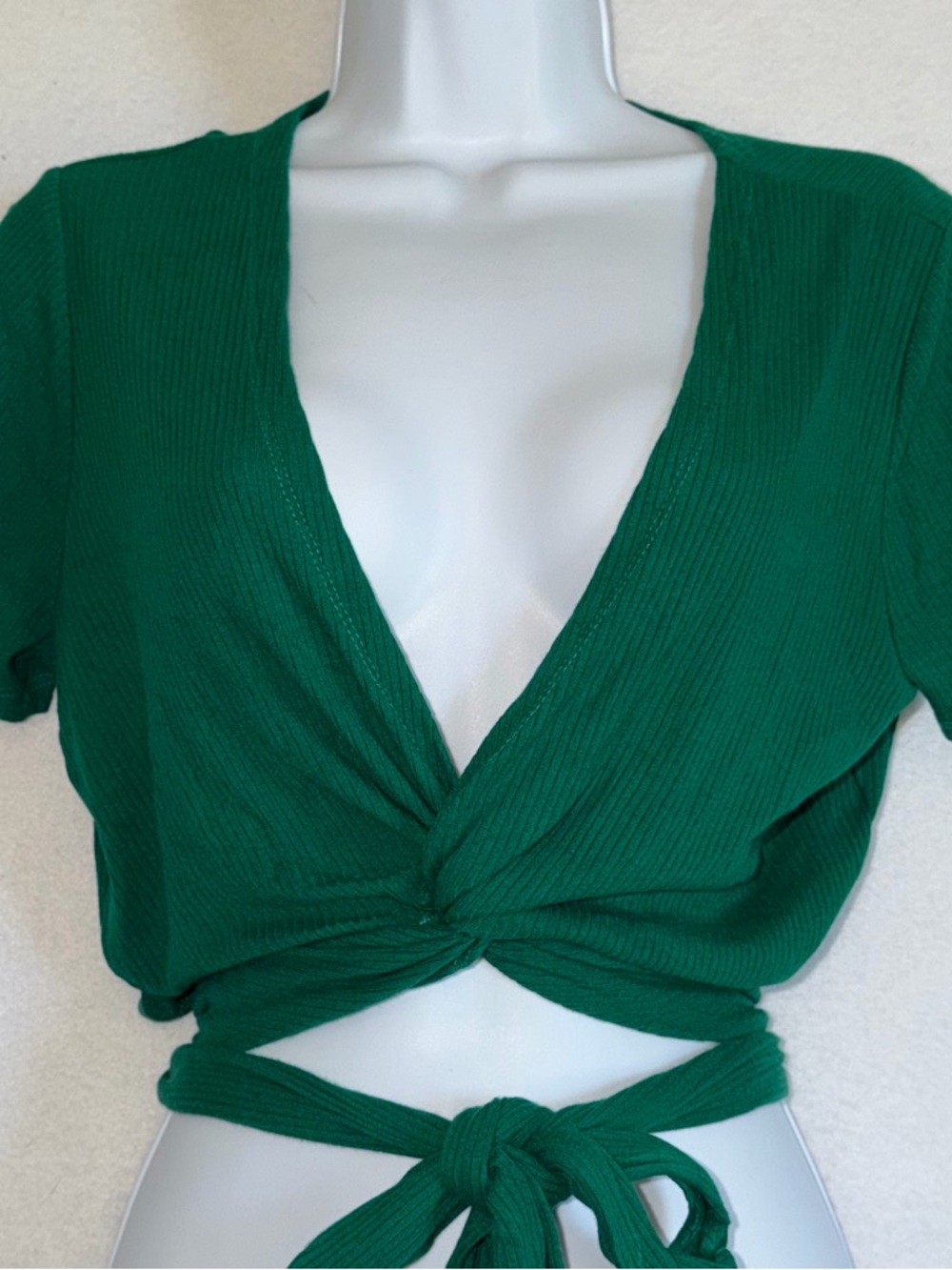Hollister Green Faux Wrap Twist Tie Crop Top